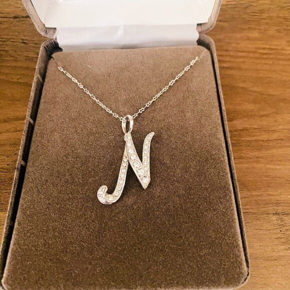 Nolan Miller Glamour Collection Pave Initial "N" Pendant Necklace Monogram NEW - Picture 2 of 3